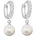 Produktbild MYA art Damen Ohrringe 925 Silber Hängend mit Perlen Anhänger Swarovski Elements Strass Kristall Creolen 10mm Weiß Brautschmuck Tropfen-Form