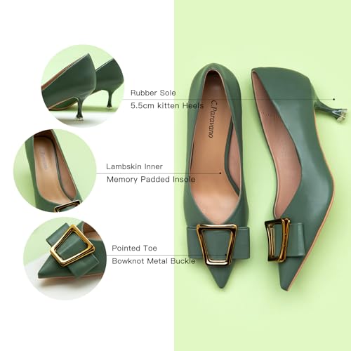 C.Paravano Women's Pumps I Pointed Toe Kitten Heels I Closed Toe Low Heel I Comfortable Dress Pump I Leather Wedding Shoes (Size 11.5,Green)4