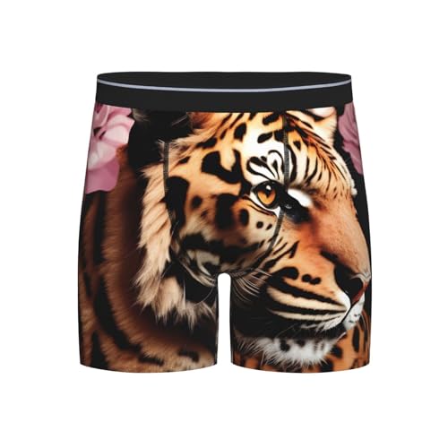 HUIopq Calzoncillos tipo bóxer para hombre, diseño de leopardo, estampado de rosas, elásticos, suaves, transpirables, para uso diario, Negro, XXL