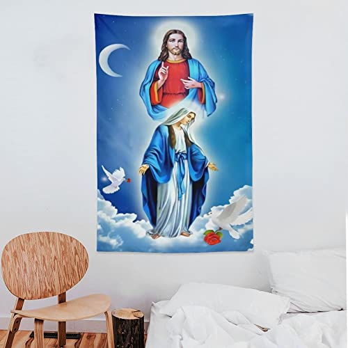 Christmas Nativity Scene Tapestry Manger Scene Jesus Statue Virgin Mary Tapestry Wall Hanging Christian Religion 40X60 Inch Wide Wall Art For Christmas Church Bedroom Living Room Dorm Home Decor #TOP6