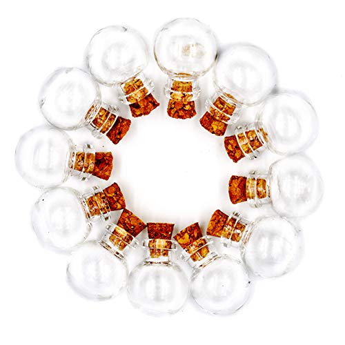 Lefv Mini Cork Top Glass Bottle Vial Charm 1 Inch - 12Pcs Clear Bottles With Corks And 12Pcs Eye Screws - Miniature Empty Sample Jars Message Bottle Small Tiny Size Pendant (Ball) #TOP1
