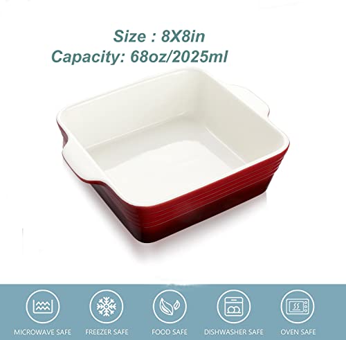 Lovecasa 8X8 Inch Baking Pan, Square Cake Pan Baking Dish For Oven, Stoneware Brownie Pan Non-Stick, Casserole Baking Pan With Handle,Ceramic Bread Pans For Baking, 2 Quart, Red #TOP1