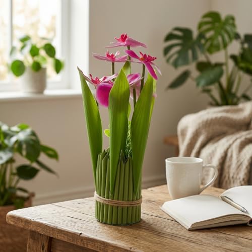 Image of CraftVatika Light Pink Orchid Artificial Flower Bouquet Decor, Realistic Orchid Flowers Bouquet Gift for Girls Faux Flowers for Table, Home Living Room Desk Decor, Wedding Anniversary Birthday Gift