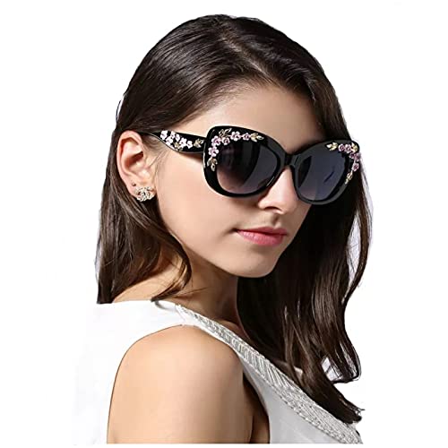Lunettes de soleil dames oculos de sol surdimensionné cat eye queen à motif fleur rose