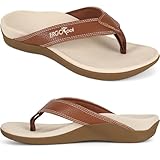 ERGOfoot Orthotic Flip Flops with Arch Support, PU Thong Sandals Walking Comfort with Orthopedic Support for Plantar Fasciitis Flat Feet, Beach Slippers for Women Men/Brown