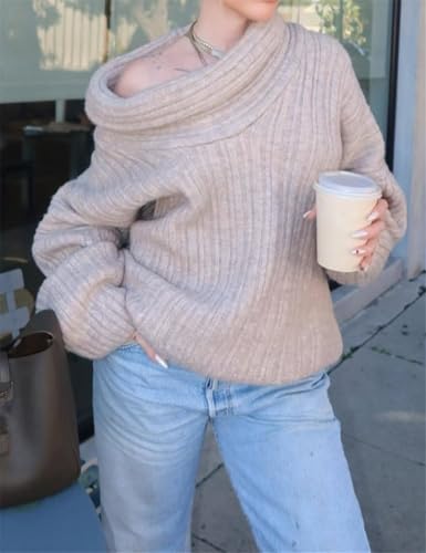 Image of Women Off Shoulder Batwing Sleeve Oversized Chunky Sweaters (Free Size)