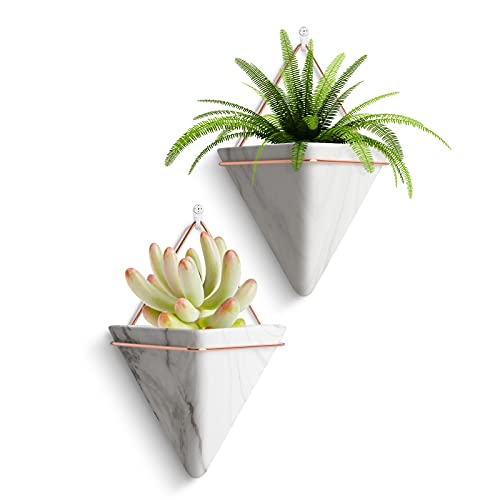 Fairylavie 6'' Hanging Planter, 2 Pack Ceramic Geometric Wall Planters Plant Holder Container With Hooks For Indoor Outdoor Wall Decor, Ideal Gift For Family Friends #TOP30