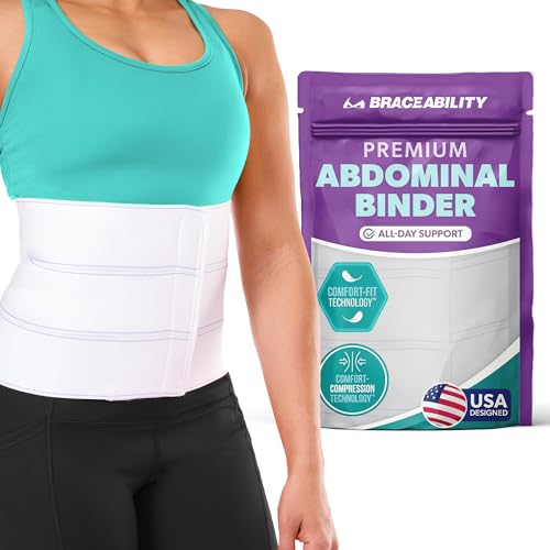 Image of BraceAbility Medical Abdominal Stomach Binder - Belly Band Compression for Diastasis Recti, Postpartum, Post-Surgical Wrap for Tummy Tuck Recovery, Post op Abdominal Binder for Women and Men (M /L 9 inch)