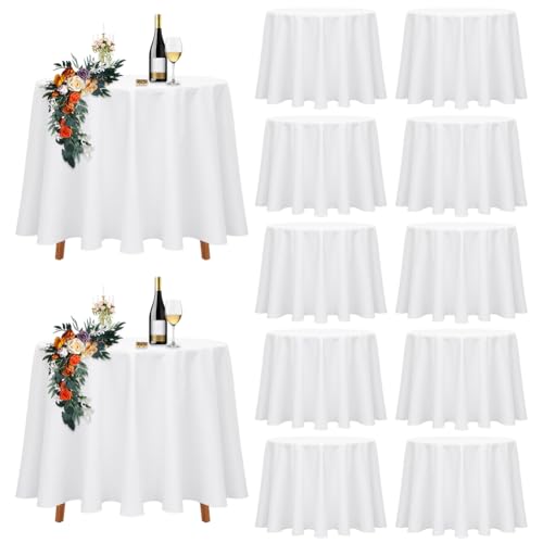 Umllpet Lot de 10 nappes rondes, jetables, blanches, pour table ronde, 230 cm, en PEVA imperméable, pour anniversaire, mariage, douche nuptiale, fête, famille