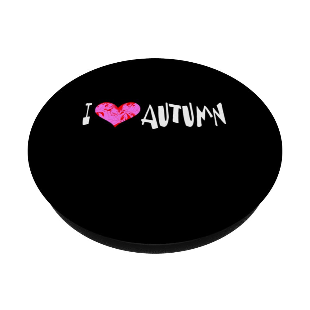 I Love Autumn Fall Heart Autumn PopSockets Swappable PopGrip, Black - Image 2