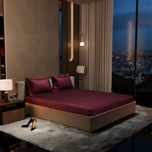 Stoa Paris 300TC UltraSatin King Bedsheet Set, 10” Drop Fitted Bedsheet with 2 Pillow Covers, Hypoallergenic, Wrinkle Free, Aesthetic Bedding, Home De