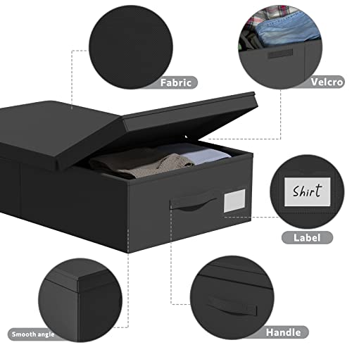 Under Bed Storage Bins With Lids - 2Pack Underbed Storage Containers Foldable Stackable Storage Box Sturdy Clothes Storage Organizer (Small-23.6"*16.5"*6", Black) #TOP2