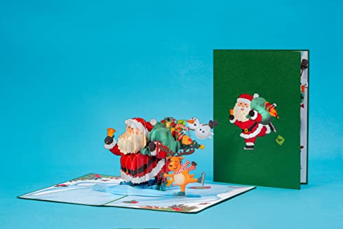 Paper Love 3D Pop Up Christmas Card, Santa And Friends, Handmade 3D Popup Greeting Cards For Christmas, Holiday, Xmas Gift | 5" X 7" #TOP2