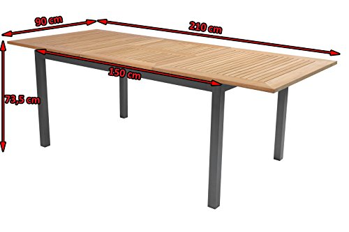 Hartman stilvoller Ausziehtisch South Wales, hochwertiges Aluminiumgestell in xerix, hellbraune FSC-Teakholz Tischplatte… – Bild 6