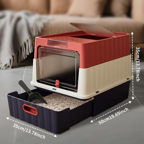 Arenero para gato con tapa abatible y bandeja extraíble rojo miniatura 6