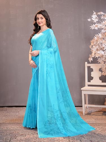 Image of Garden Vareli Floral Print Chiffon Saree