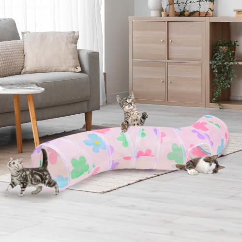 Image of Glittme Cat Tunnel, Cat Tunnels for Indoor Cats, S-Shape Cats Cave with Cat Toys, Foldable Cat Tubes and Tunnels for Cats, Rabbit, Puppy, Guinea Pig