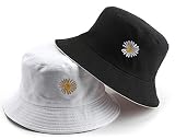 Daisy-Bucket-Hats Reversible Fisherman-Cap Packable Summer Sun Protection (White/Black 1pc)