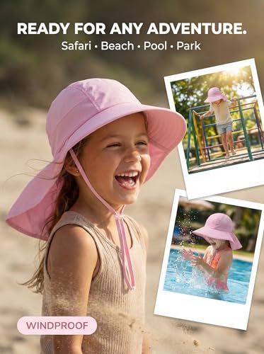 Image of icolor Kids Sun Hat UPF50+ Sun Protection Bucket Hat Toddler Summer Beach Play Hats with Neck Flap for Girl Boy Ages 3~10