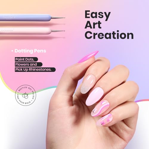 Image of Beetles Nail Art Brushes, 6pcs Nail Art Tool Set, Nail Double-headed Dotting Tools, Striping Nail Art Brushes for Long /Short Lines, Nail Drawing Pen with Nail Brush Holder&Palette For Nail Design