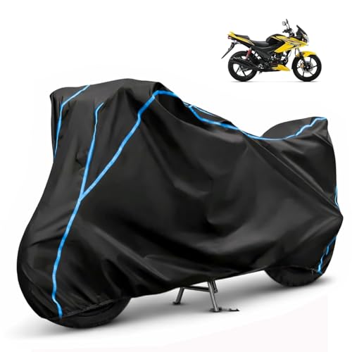 Image of Compatible with Honda Stunner Waterproof Two Wheeler Bike Body Cover Water Resistant, Heavy Duty, UV Rays, Dust & Scratch Protection for All-Modal & Variants (Black,Sky Blue Piping)