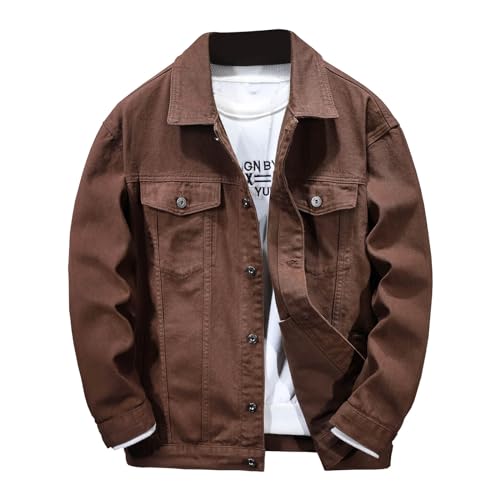 Spring Summer Fashion Jean Jacket for Men Lightweight Distressed Multi-Pocket Denim Coats Classic Lapel Cotton Jacket