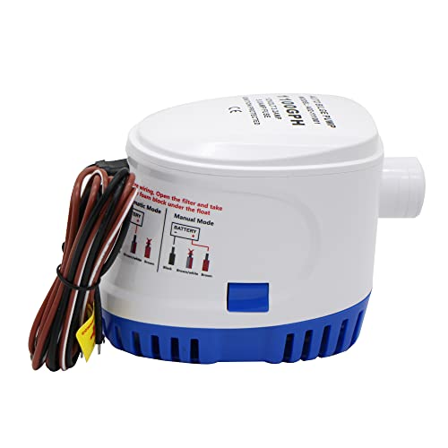 AIRTAK Automatic Bilge Pump 1100GPH 12V DC New Low Noise Electric Bilge Pump, for Boats, Yachts, Swimming Pools
