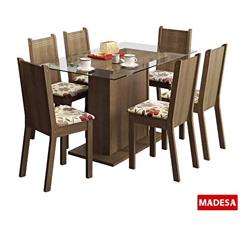 Conjunto de Mesa Madesa Adelle c 6 Cadeiras Rustic Floral Hibiscos SE