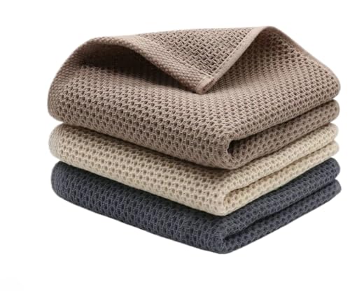 ノーブランド品「MJ.INC」ふきん3枚セット食器拭きキッチン布巾台ふきんワッフル綿フキンキッチンタオル抗菌・防臭吸水速乾キッチンクロスぞうきん学校用ホテル仕様業務用母の日結婚祝い3色セット, 34*34cm, YJ033101