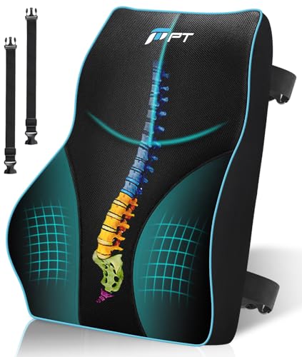POOTACK Lumbar Support Cushion - Memory Foam Back Support Cushion Lumbar Support for Office Chair Car Seat Recliner with Extension Strap and Mesh Cover
