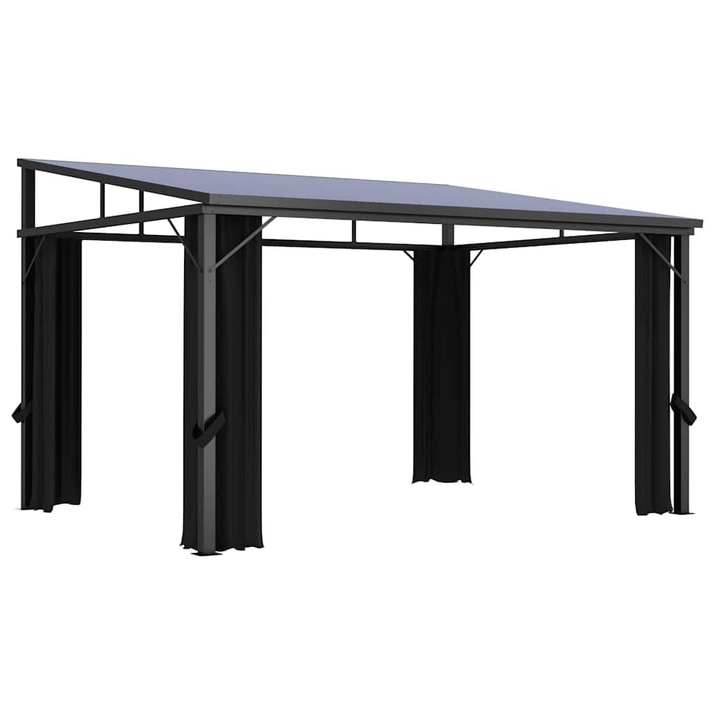 Pawilon ogrodowy z zasłonami, 405 x 294 x 244 cm, antracytowy, z aluminium i stali, odporny na działanie promieni UV, z 4 ścianami bocznymi, na taras, imprezę w ogrodzie, grillowanie i imprezy
