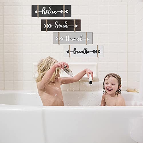 Manyee 6 Pieces Bathroom Wall Art Relax Soak Unwind Breathe Wall Art Bathroom Decor Wooden Signs Farmhouse Bathroom Wall Decor With Arrow Signs Jute Rope Vintage For Home Bathroom Laundry 11.8"X3.5" #TOP2