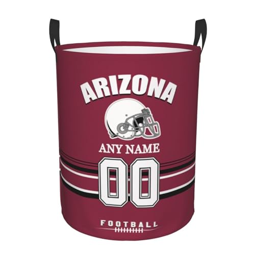 Arizona Laundry Hamper, Personalized Football Style Laundry Basket, Custom Name and Number Collapsible Storage Basket with Handle Gift for Bedroom Bathroom