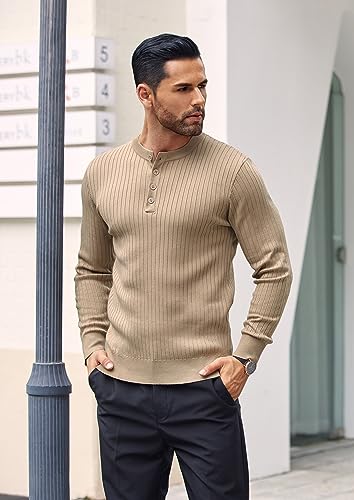 COOFANDY Mens Knit Henley Sweater Long Sleeve Button Down Lightweight Sweater Fall Slim Fit Ribbed Pullover3