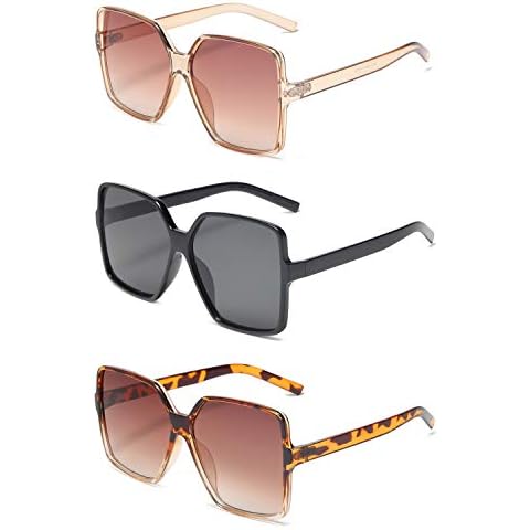BUTABY Square Oversized Sunglasses for Women Trendy Fashion/Large Wide Shades For Women UV400 Protection Black & Brown & Loepard Cover