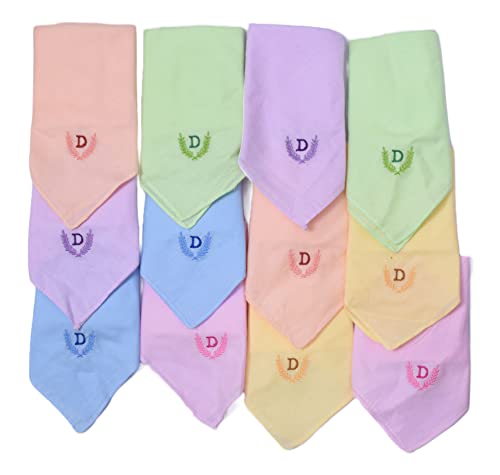 Image of ANTONIA Personalized Cotton Women's Handkerchiefs with Embroidered Initials, Assorted Colours (33 cm x 33 cm)