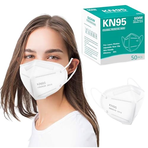 Image of 50PCS KN95 Face Masks Breathable Disposable Mask 5 Layer Cup Dust Safety Filter Efficiency≥95% with Elastic Ear Loops and Nose Bridge Clip(White)