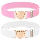 BOHUIZ 2 Pack Girls Elastic Belts, Adjustable Kids Belt Heart-Shaped Metal Buckle Waist Belt for Dress Pants Jeans(Pink+White)