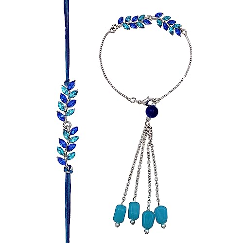 Image of Mahi Rakhi for Brother and Bhabhi with Studded Crystals and Tassels (PARCOL1105521PR)