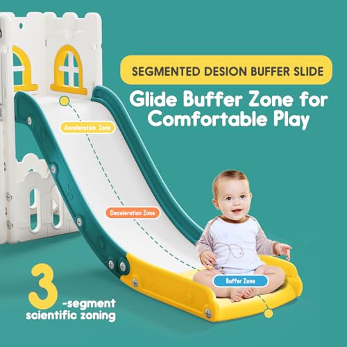 Toddler Slide for Kids with Climber Basketball Hoop, Storage Space, Telescope Kids Indoor Slide Baby Slide for Outdoor Play Upgraded Toddler Indoor Playground with Wider and Longer Slideway Upgraded
