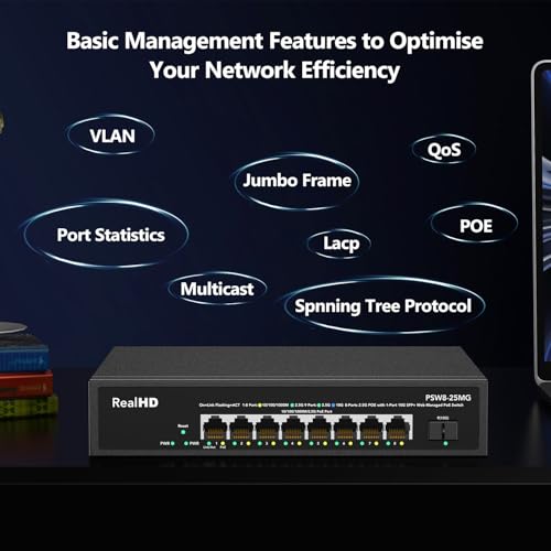 Image of 9 Port 2.5G Gigabit PoE Web Managed Switch, 8 Port POE + 1* 10G SFP, IEEE 802.3af /at PoE 135W, Support WiFi6 AP, NAS, PoE Camera NVR