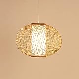 ATAAY Round Woven Chandelier Mediterranean Style Handmade Bamboo Weaving Ceiling Lamp with E27 Lamp