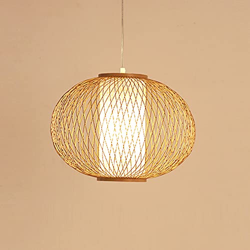 Ataay Round Woven Chandelier Mediterranean Style Handmade Bamboo Weaving Ceiling Lamp With E27 Lamp Holder Suspension Luminaire Height Adjustable Pendant Light ( Size : Diameter 40Cm ) #TOP9