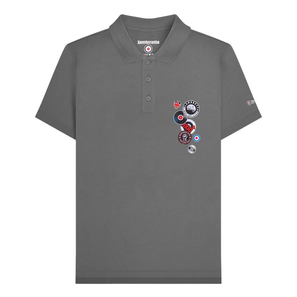 Lambretta Mens Badges Short Sleeve Polo Shirt - Iron Grey - 2XL