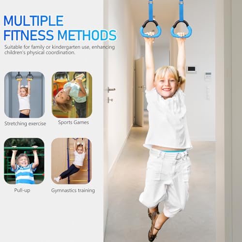 Set de anillas de gimnasia con correas ajustables 1m azul miniatura 3