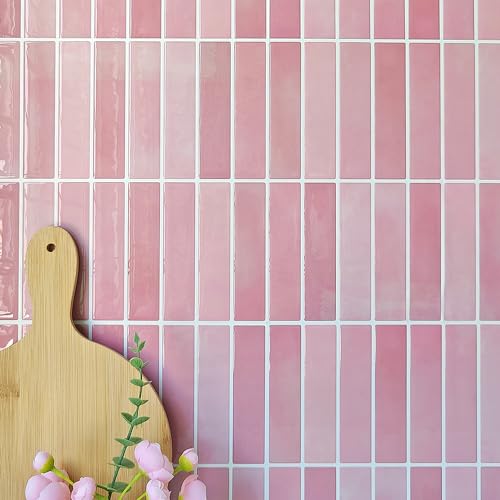 Alwayspon 10 Sheet 10''x10inch Pink 3D Vinyl Wall Tile Sticker Transfers, Peel and Stick Self-adhesive Waterproof Splashback Stick on Tile Decals for Kitchen Bathroom Wall