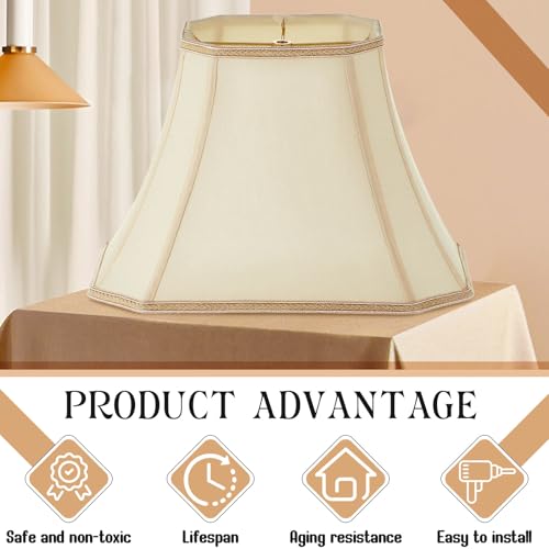 Image of Glooglitter Set of 2 Bell Lamp Shade 6.25 inch x 8 inch Top 11 inch x 16 inch Bottom 12 inch High (Spider) Rectangle Cut Square Replacement Vintage Silk Lampshade for Table Floor Living Room Bedroom (Beige)