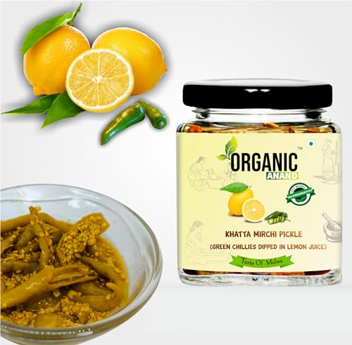 Image of Organic Anand Homemade Natural Green Chilli Pickle 250 Gram Hari Mirchi Ka Achar Dipped in Lemon Juice Khatta Spicy No preservative