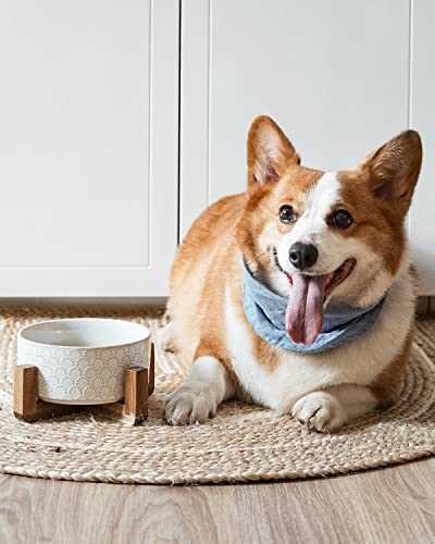 Le Tauci Ceramic Dog Bowls, 3 Cups Food And Water Bowl For Small Medium Sized Dogs, Dog Feeding Bowls With Acacia Wood Stand, Cute Pet Bowls, Dog Dishes #TOP1