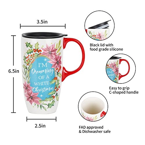 Topadorn Ceramic Travel Mug Porcelain Coffee Cup With Spill-Proof Lid And Color Box 17 Oz,White #TOP3